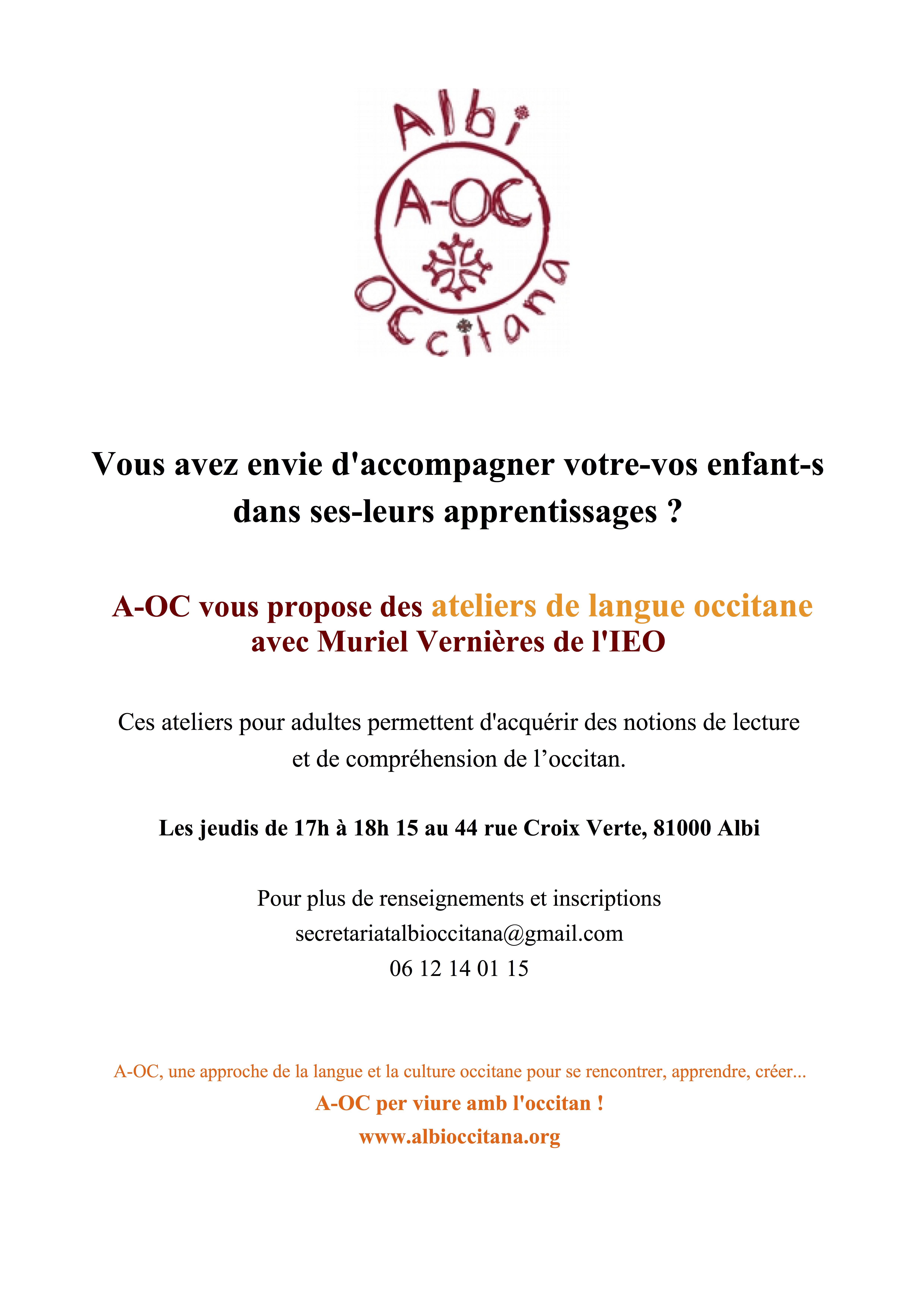 Ateliers de langue occitane pour adultes 2019-20